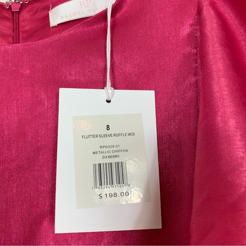 Rachel Parcell Flutter Sleeve Ruffle Pink Midi Dress NWT Sz 8 - Picture 7 of 12